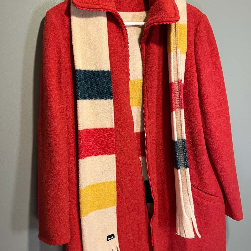 Vintage Mackintosh New England Red Wool Coat + Scarf  ILGWU USA